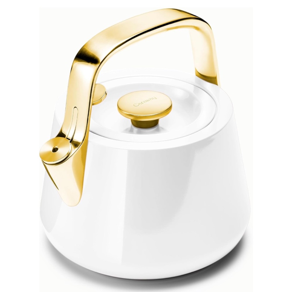 Caraway 2qt Whistling Tea Kettle - Iconic Collection | White & Gold | NEW